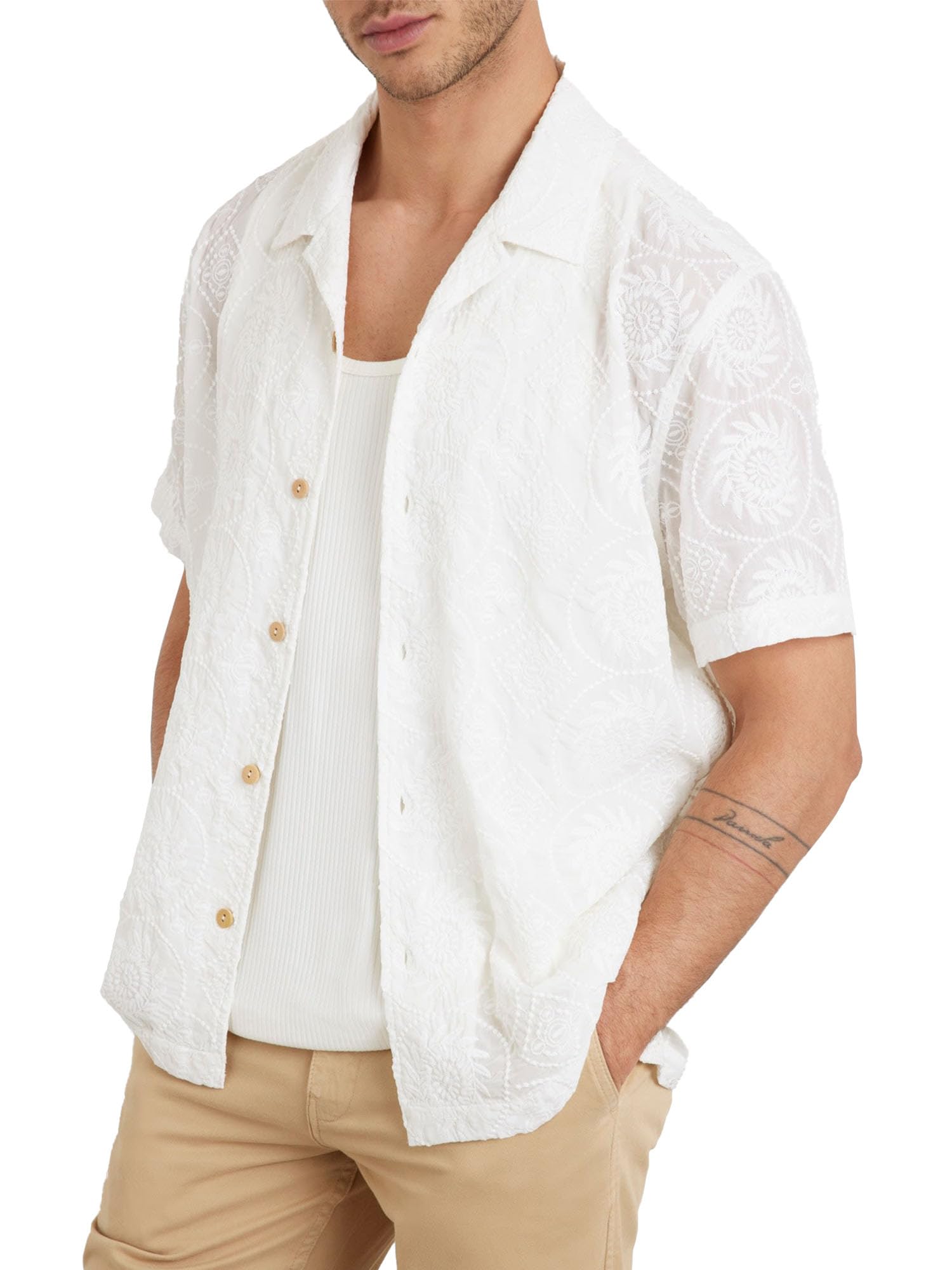 GUESS Men's Emory Embroidery Shirt, Pure White | eBay