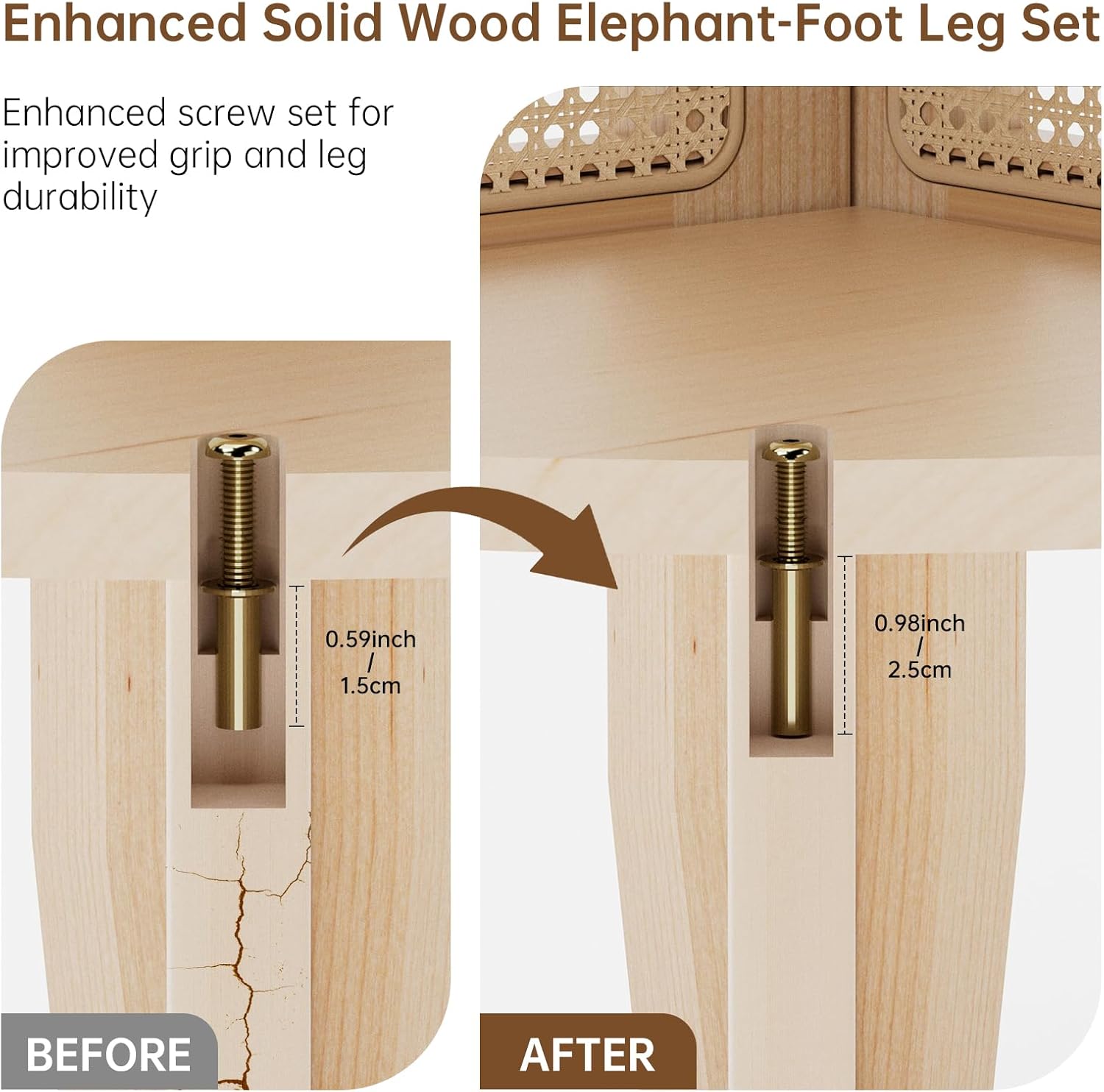 5-Tier Solid Wood Rattan Corner Shelf, Boho Chic Arc Design for Display & Storage, Perfect for Living Room, Bedroom, Bathroom, Natural Brown, 69.29 Inch Tall