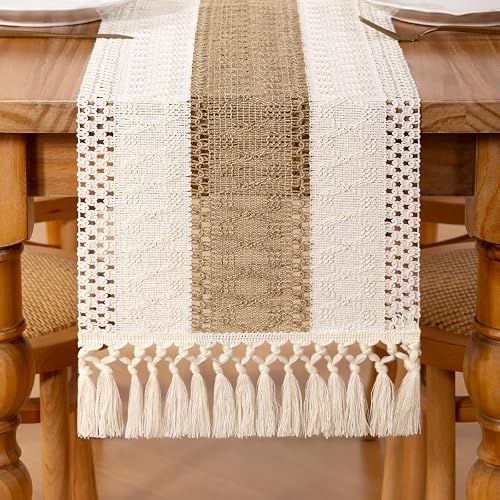 DeZerlor Boho Macrame Table Runner Spring Easter Farmhouse Woven Table