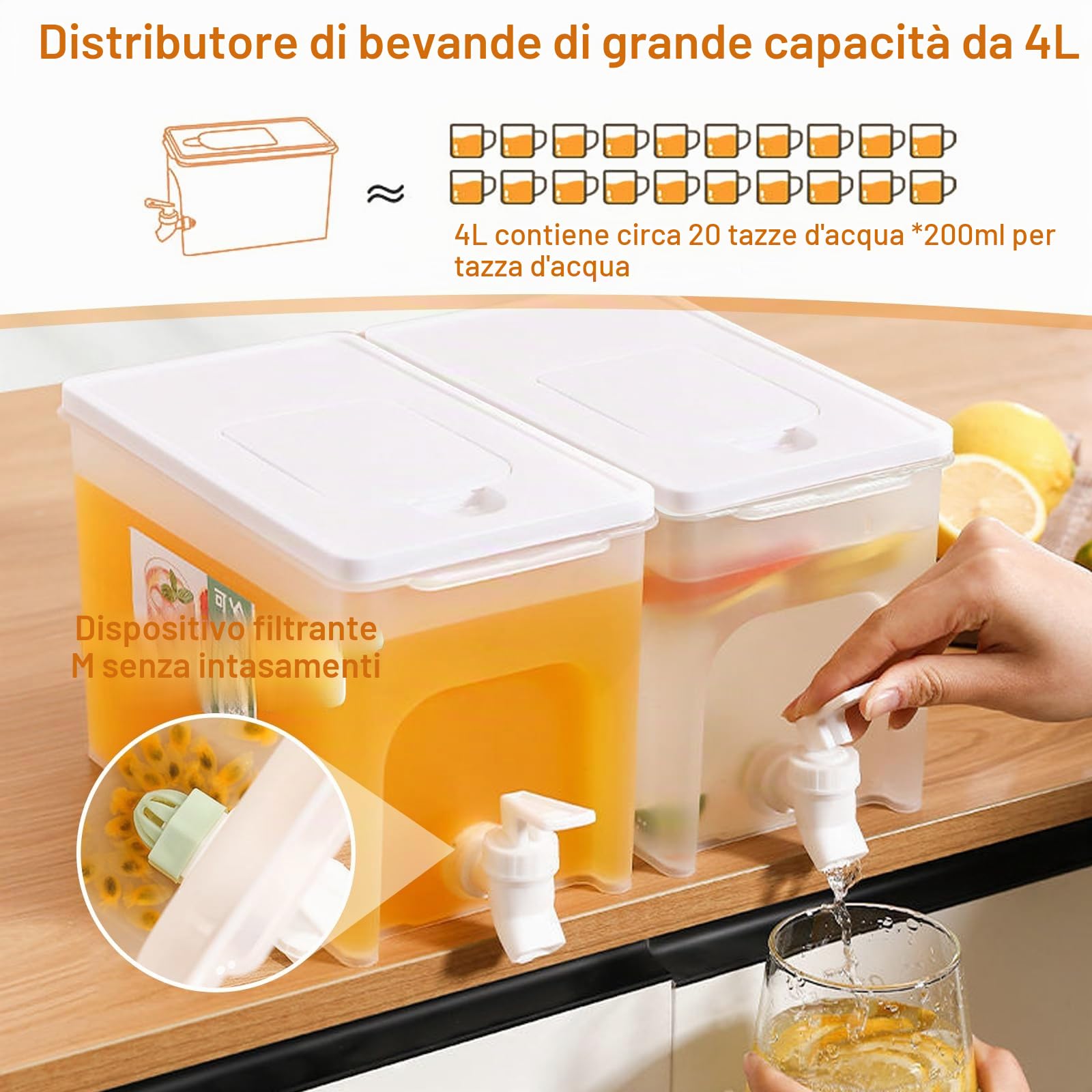 4L Dispenser per bevande con rubinetto,dispenser per bevande in plastica distributore di succhi con filtro trasparente Borraccia refrigerata di grande capacità,Distributore di bevande,cocktail