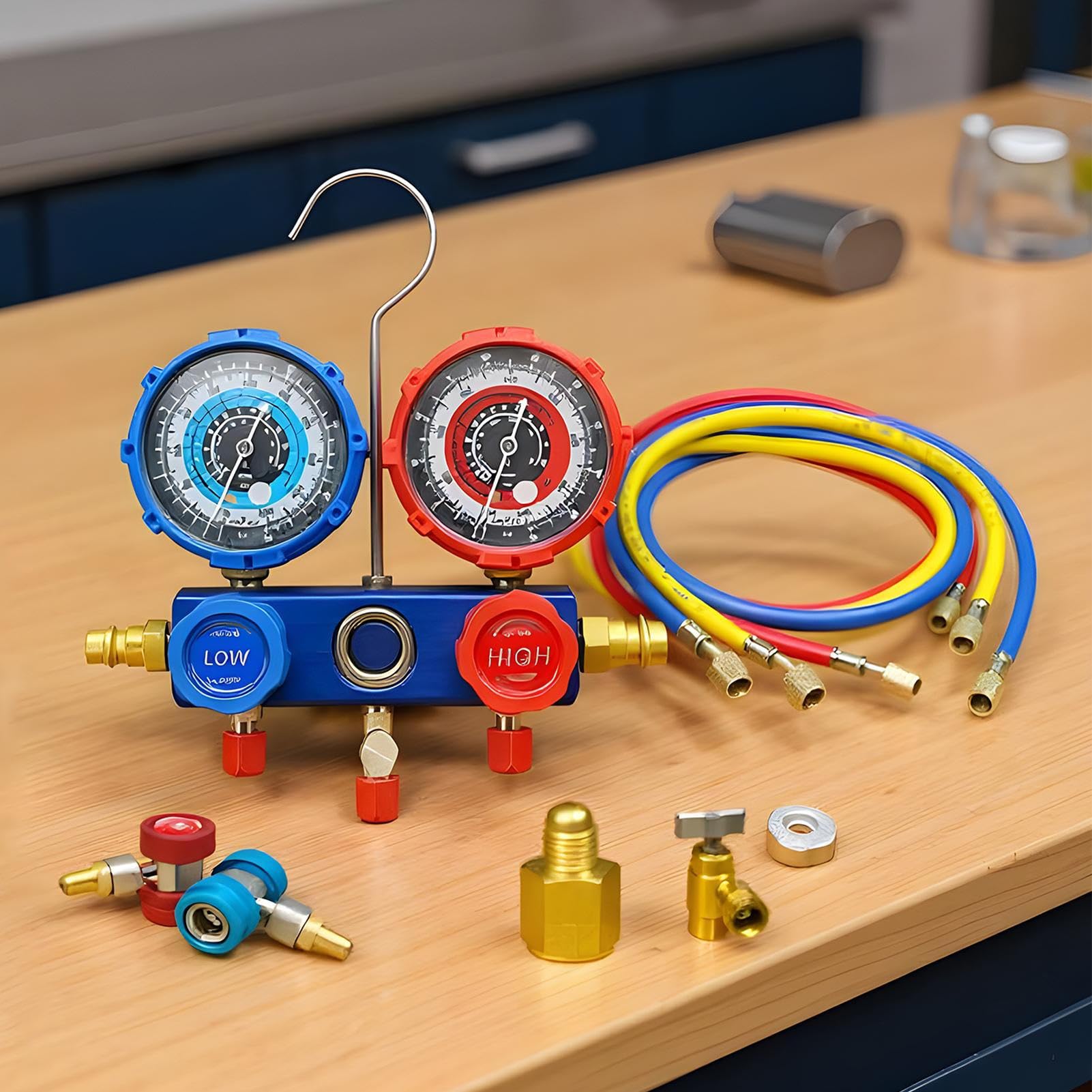 Kfz-Klimaanlagen-Manometer-Set Kältemittel-Nachfüll-Kit | Klimaanlagen-Diagnose-Verteiler-Manometer-Set Für Fahrzeug LKW Zuhause Garage Werkstatt Kfz-Klimaanlagensystem