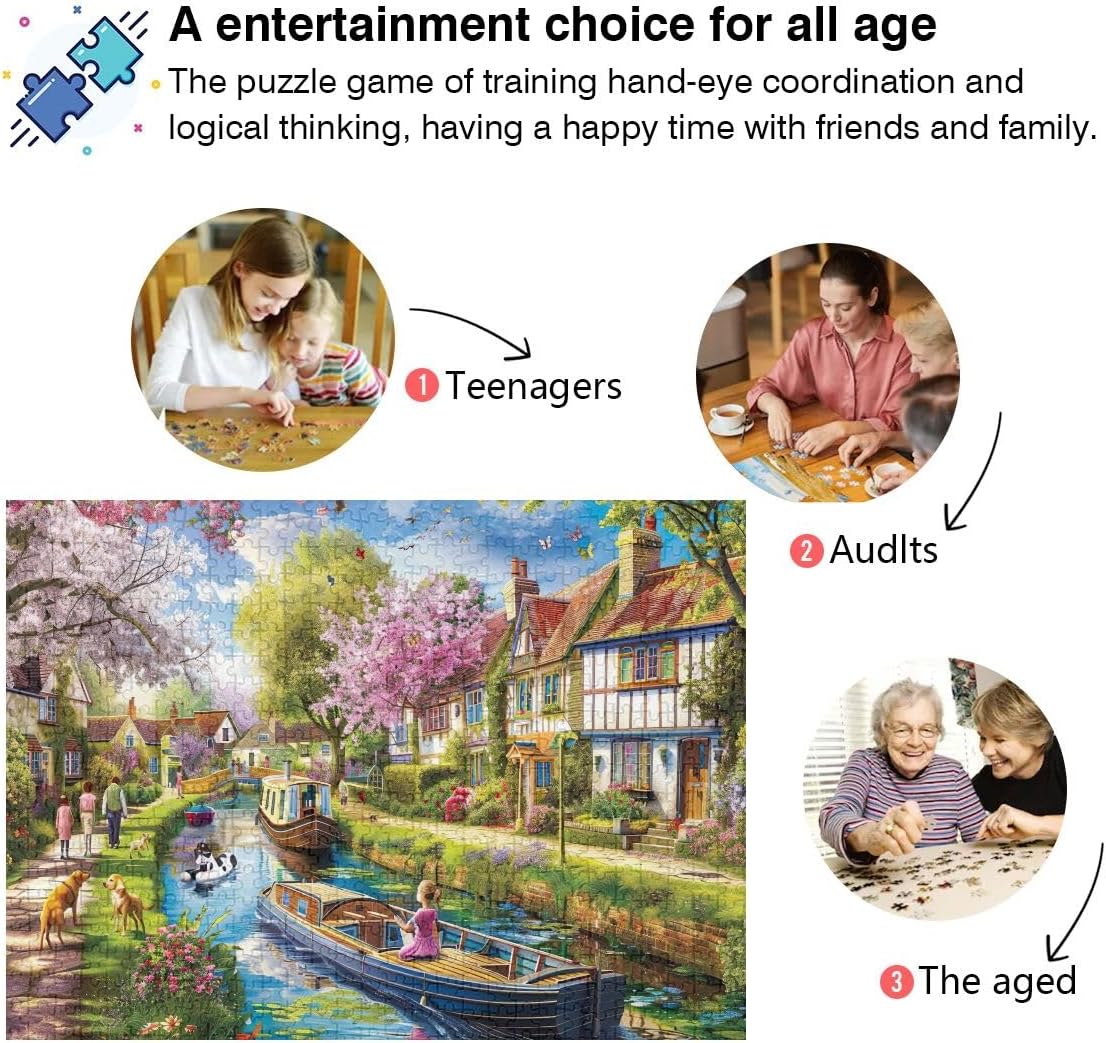 Springtime Canal Town Hard Puzzles for Adults, Jigsaw Puzzles 500 Pieces, Jigsaw Puzzles for Adults