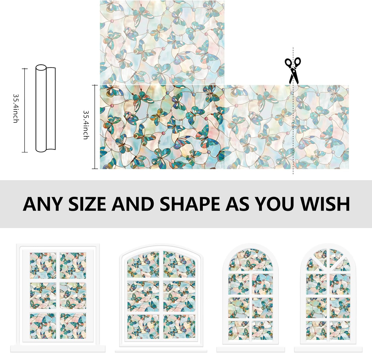 Available in Custom Sizes, 3D Stained Glass Window Film, Decorative Window Privacy Film for Bathroom, Front Door, Home, Sun Shading and Heat Insulation, Static Attraction