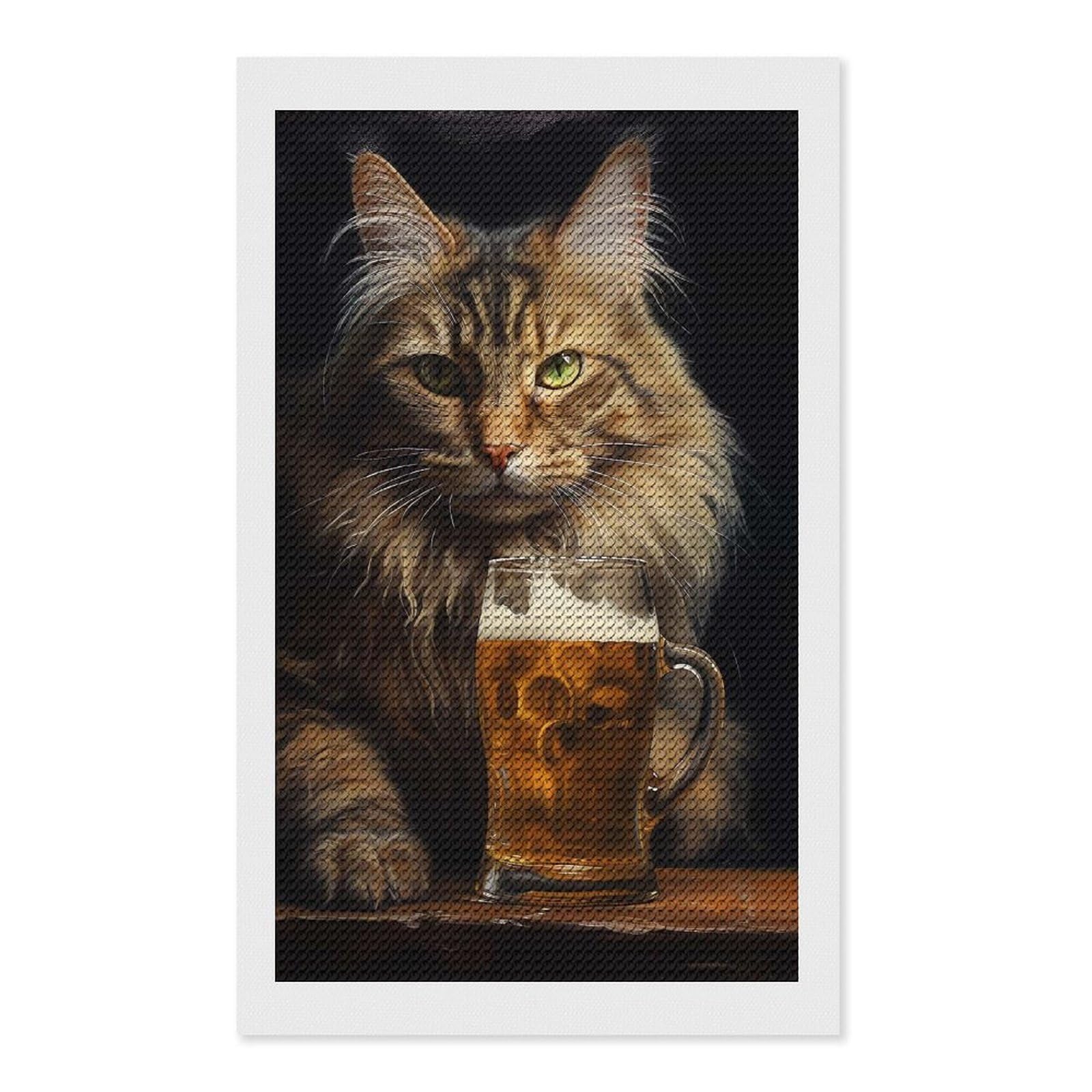 Junmoney Cat Beer(2) Diamond Painting Set 12"x20", Sparkling Round Gems, Decorate Your Room, Fun Craft Experience, Modern Decor