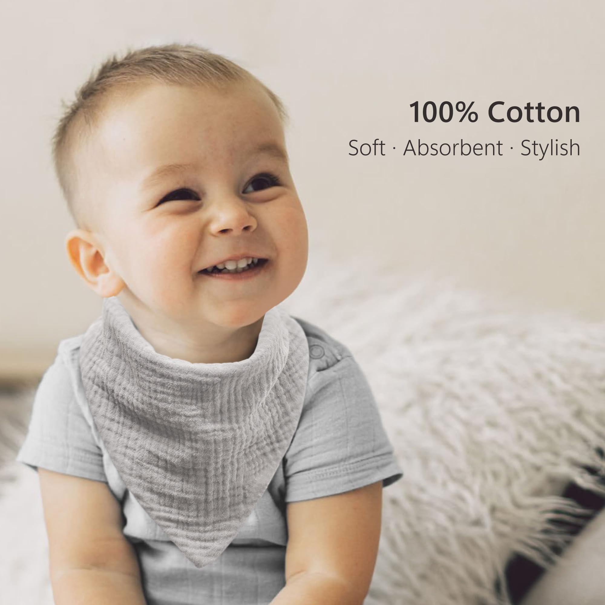 bearmoss Muslin Baby Dribble Bibs 100% Cotton Baby Bandana Drool Bibs (Grey Forest) - Image 2