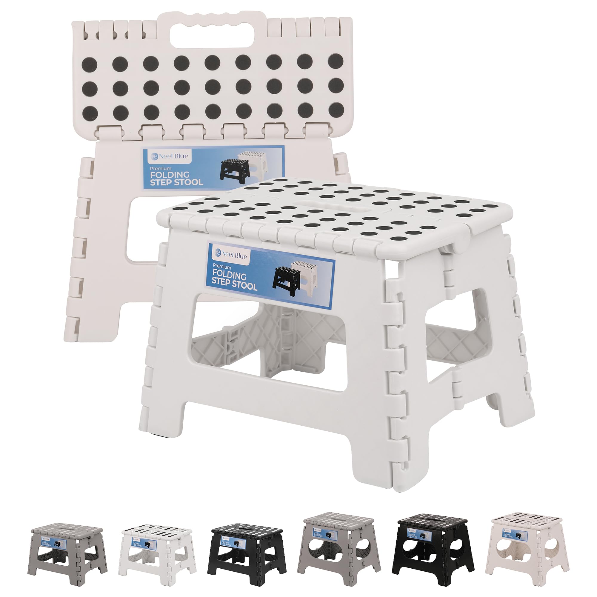 Trimming Shop Heavy Duty 9 Inch Folding Step Stool with Carry Handle, Anti Slip Surface, Portable Plastic Foldable Camping Stool for Kitchen, Bathroom, Indoor/Outdoor Use, 330lbs Load Capacity - White — image 1