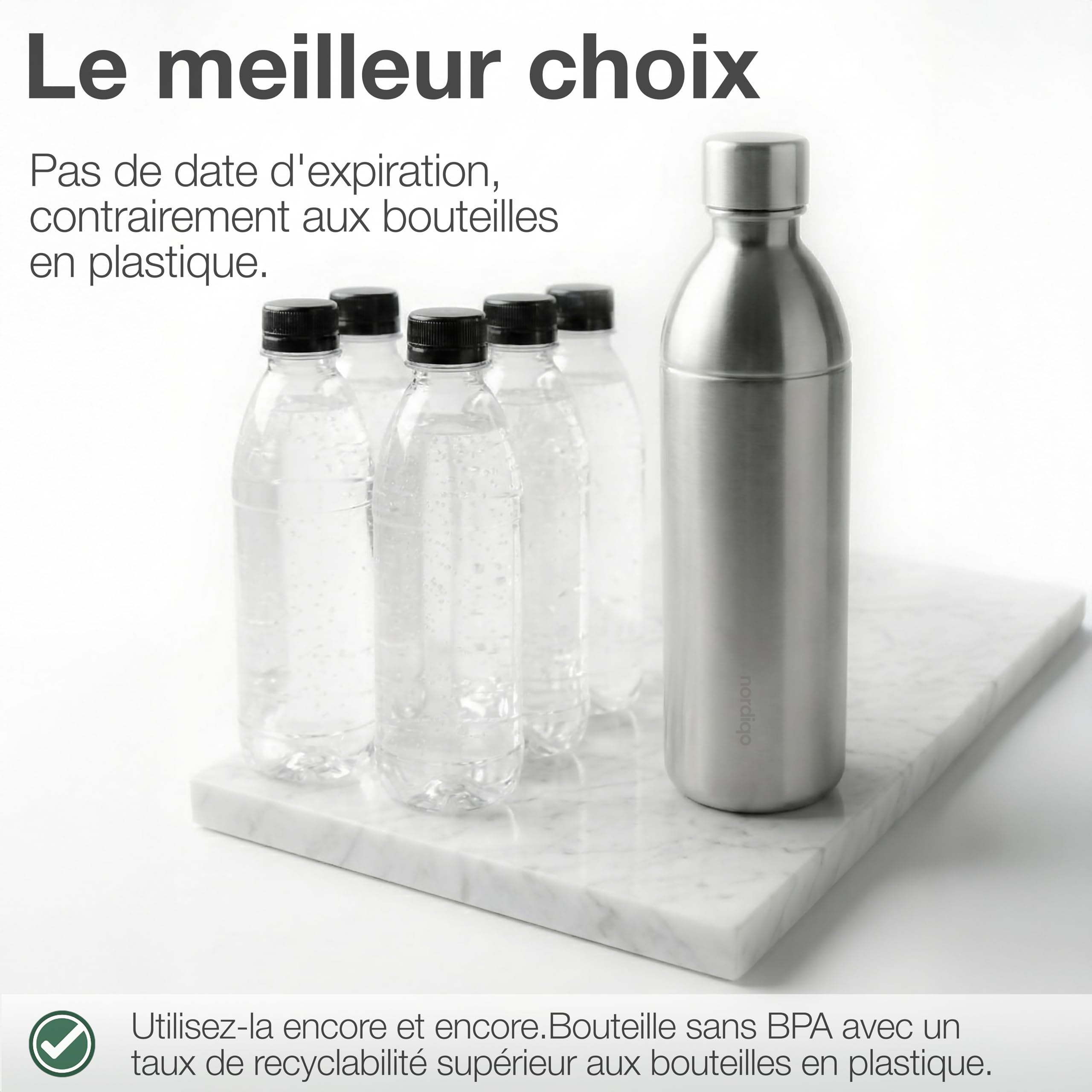 1300ml Bouteille en Acier Inoxydable pour Aarke Carbonator 3 & SMEG (Non Pro) - Étanche, Sans Plastique - Sans Date Limite, Lignes de Remplissage Intérieur & Extérieur - 2 x Acier