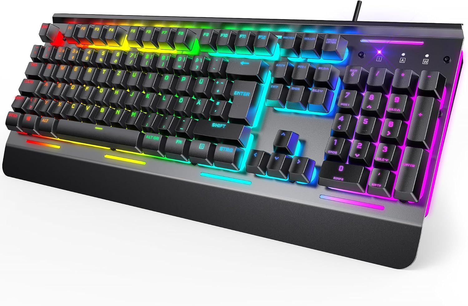 TECKNET Wired Gaming Keyboard, 26-Key Anti-Ghosting RGB Keyboard, Ergonomic Design with Phone Holder & Wrist Rest, Dedicated Shortcut Keys & Spill-Resistant Backlit Keyboards for PC/PS5/Xbox — view 8