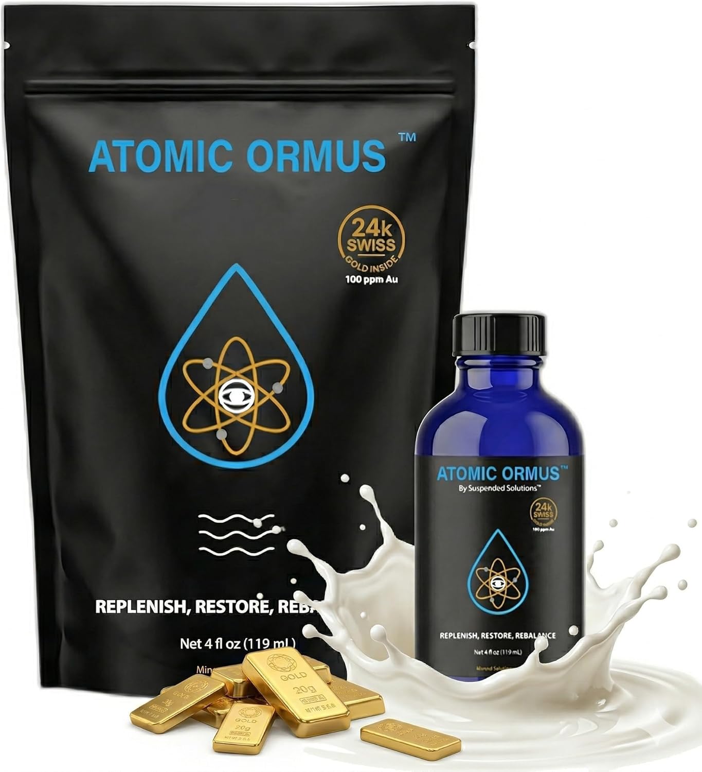 Liquid Monoatomic 24k Gold ORMUS – 4oz, 24k Gold Platinum Iridium ORMUS, Energetically Enhanced, Memory, Energy, Stamina & Vitality, Vegan Supplement