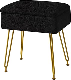 IKEA ドレッサー椅子:おすすめ組み合わせ&選び方ガイド 14 YMYNY Ottoman, Storage Ottoman, Chair Stool Upholstered, Teddy Bear Material, Dressing Table Stool, Pouf Couch Stool, Metal Legs, Removable Cover, For Living Room, Bedroom, 40x30x47CM Black JPHBD031B