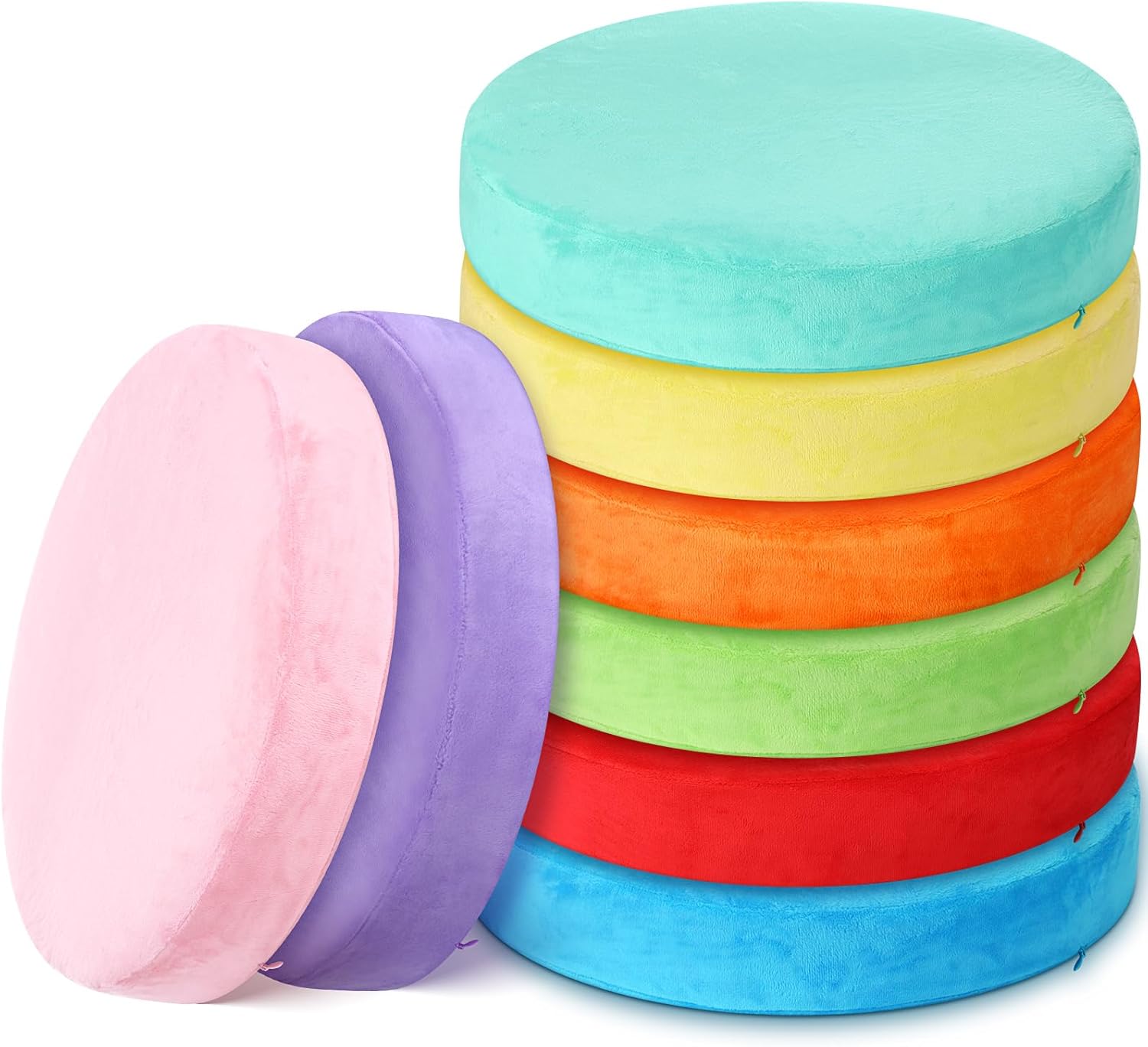 Round 8 Pcs Floor Pillow Cushions for Kids 15'' Soft Flexible Seating on Floor Cushions Chair Seats for Reading Corner Playroom Daycare Preschool Kindergarten Classroom Elementary