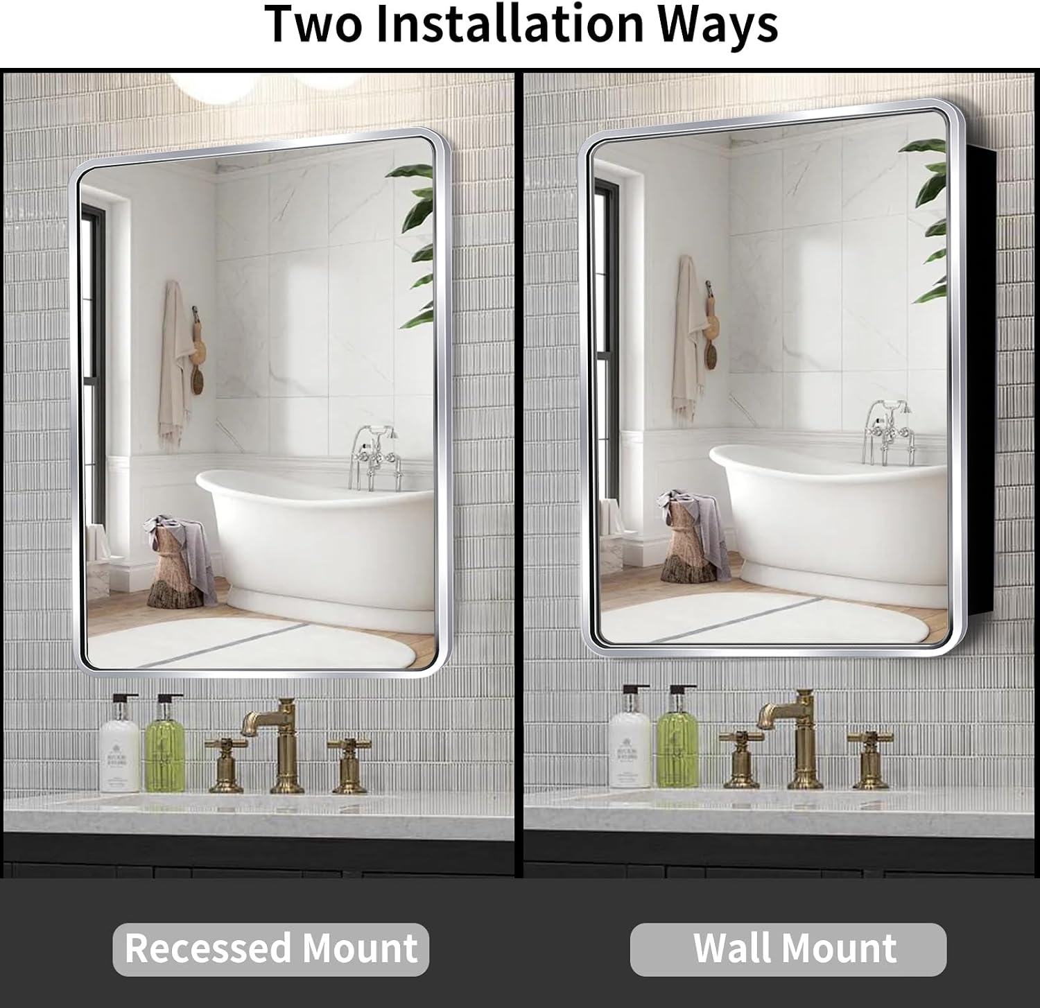 Movo Medicine Cabinet with Mirror, 20x28 Inch Farmhouse Metal Framed Rectangle Bathroom Mirror Cabinet, Recess or Surface Mount Installation Chrome image 3