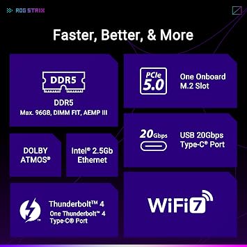 ASUS ROG Strix B860-I Gaming WiFi Intel Mini-ITX anakart, 10+1+2 + 1 aşamalı güç kaynağı, DDR5 PCIe 5.0 yuvası, AI-Advanced PC'ler için uygun, 2 M.2 yuvası, WiFi 7, AI Advisor, AI Networking II, siyah