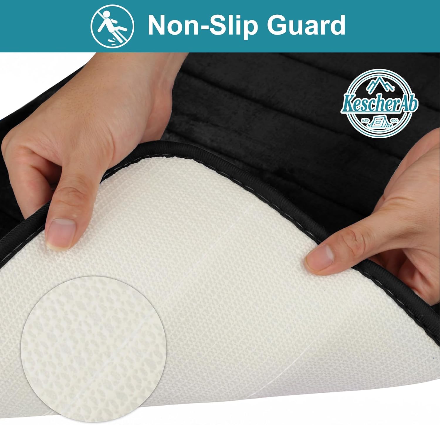 Bathroom Rugs Sets 3 Pieces Thicker Memory Foam Bath Mat with Non Slip Backing, Machine Wash, Dries Quickly, Ultra Soft Black Bath Carpet with Toilet Rug for Bathroom,Kitchen,Tub