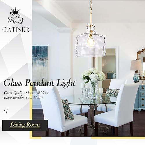 Miniatura 6 de Lámpara colgante extragrande de 16 pulgadas para casa de campo, pantalla de vidrio martillado soplado a mano, acabado dorado, cadena ajustable para