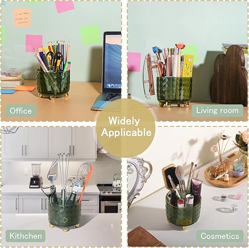 Miniatura 6 de Portalápices transparente para escritorio, organizador de escritorio giratorio de 360, organizador de escritorio con 6 ranuras para lápices, para
