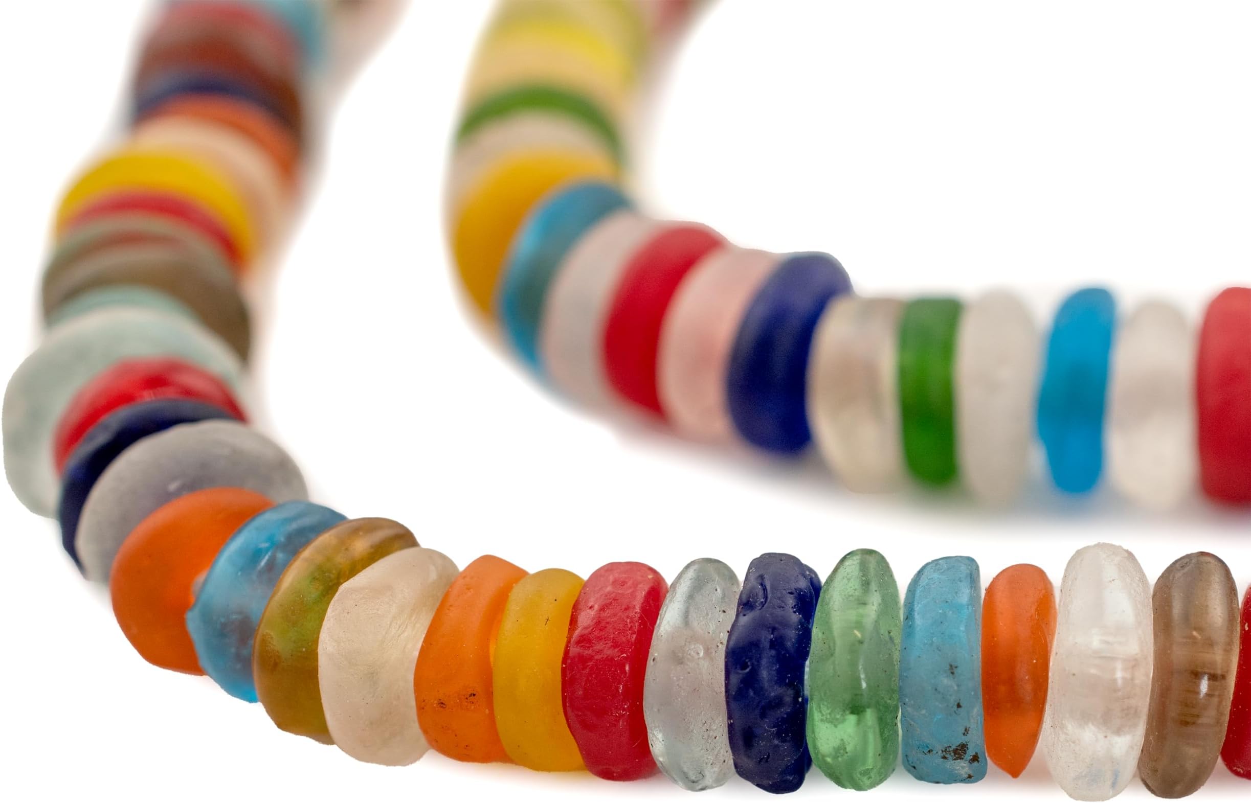 African Disk Recycled Glass Beads - Full Strand of Eco-Friendly Ghanaian Rondelle Beads - The Bead Chest (Bright Medley)
