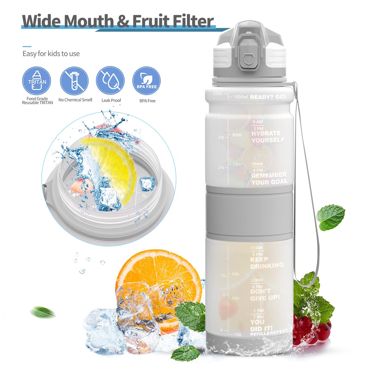 Borraccia Sportiva 500ml/1L/1.5L | Motivazionale, Antiperdita, Con Filtro E Indicatore Tempo - Foto 6