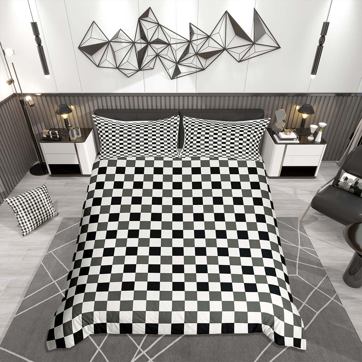 Homemissing Black and White Plaid Duvet Cover Set Super King Size For Kids Boys Girls Checkerboard Bedding Set Lattice Checkerd Duvet Cover with 2 Pillowcases Geometric Grid Bedding โ image 1