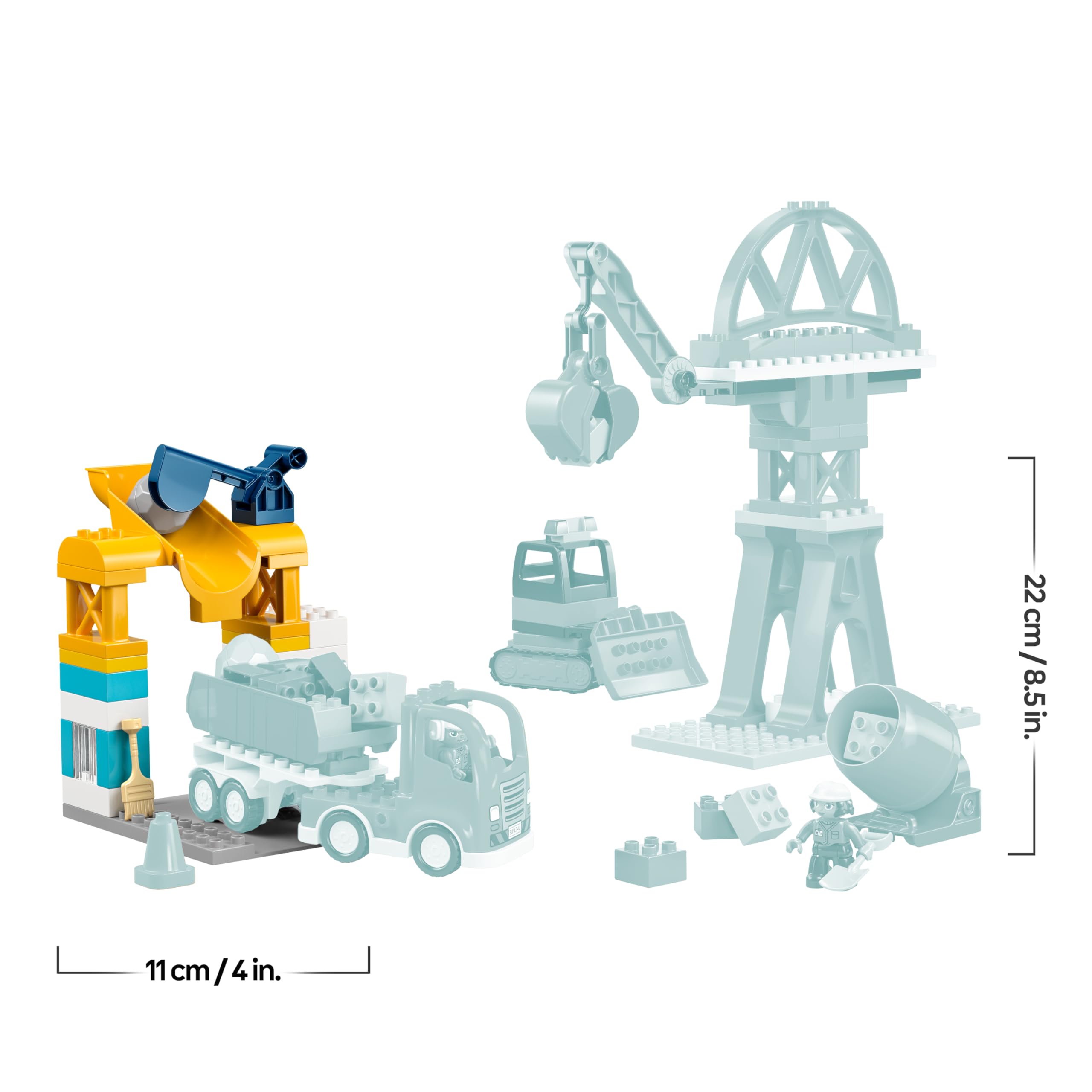 LEGO Duplo Obra y Vehículos de Construcción “3 en 1” - Juego Educativo para la Motricidad Fina - Camiones, Grúas, Excavadoras y Hormigoneras de Juguete - Regalo para Niños y Niñas de 3+ Años - 10476