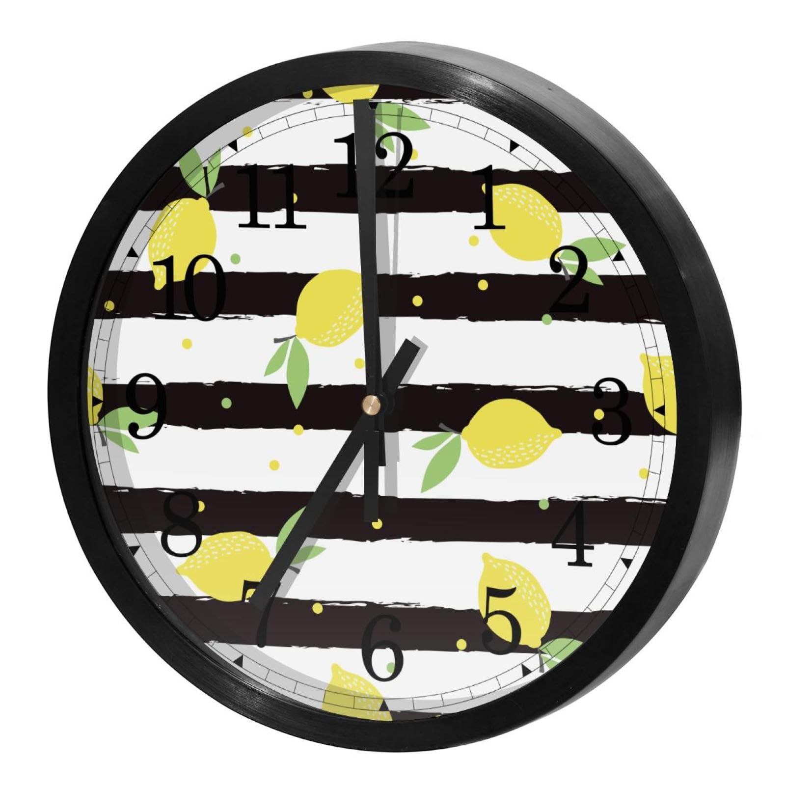 Horloge murale silencieuse à quartz ronde à motif de citron pour la décoration