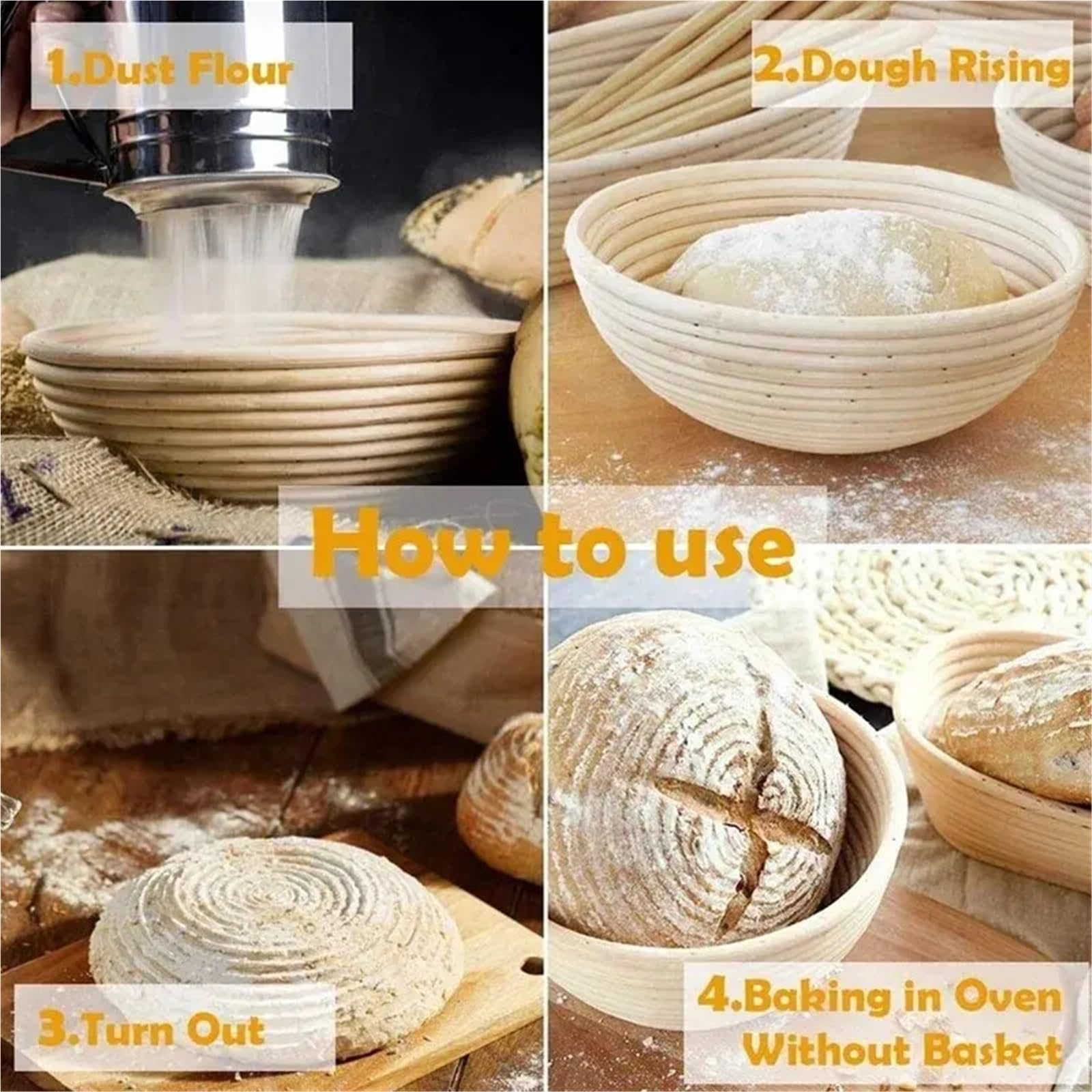 Cesta de mimbre a prueba pan, ovalada Natural, fermentación masa, cesta fermentada, 1 ud Para Hornear Pan(Oval)