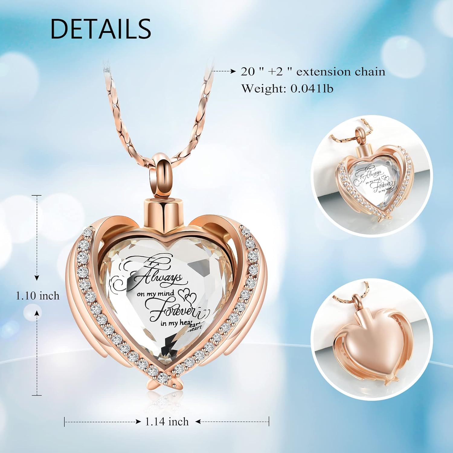 Imrsanl Cremation Jewelry for Ashes Pendant - Crystal Heart Urn Necklace with Mini Keepsake Urn Memorial Ash Jewelry - Image 2