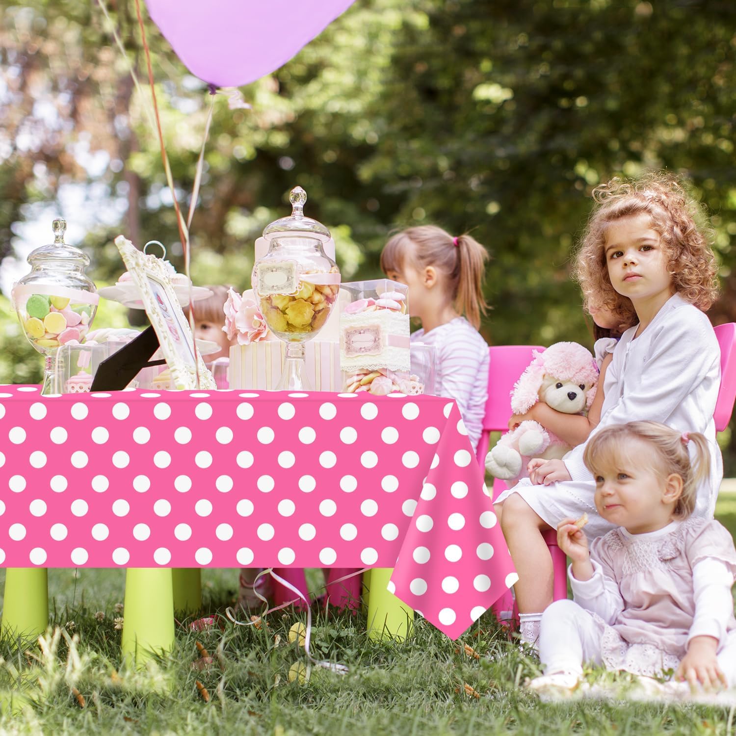 4 Pack Pink and White Polka Dots Rectangular Tablecloth Pink Table Cover with White Polka Dot Rectangular Plastic Table Cloth for Kitchen Dining Wedding Party 51 x 86 Inch