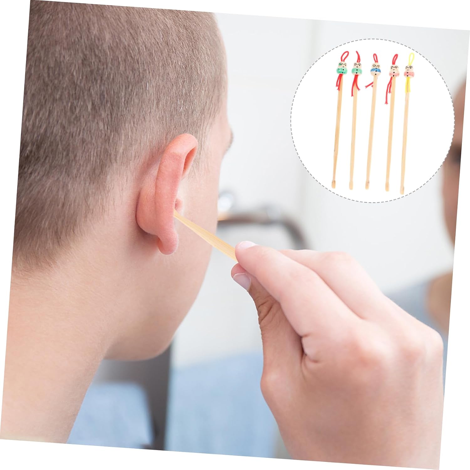 5pcs Bamboo Ear Cleaners with Cartoon Doll Head Use Tool for Safe Ear Wax Removal Skid-Resistant Design for Family Use Attractive and Practical