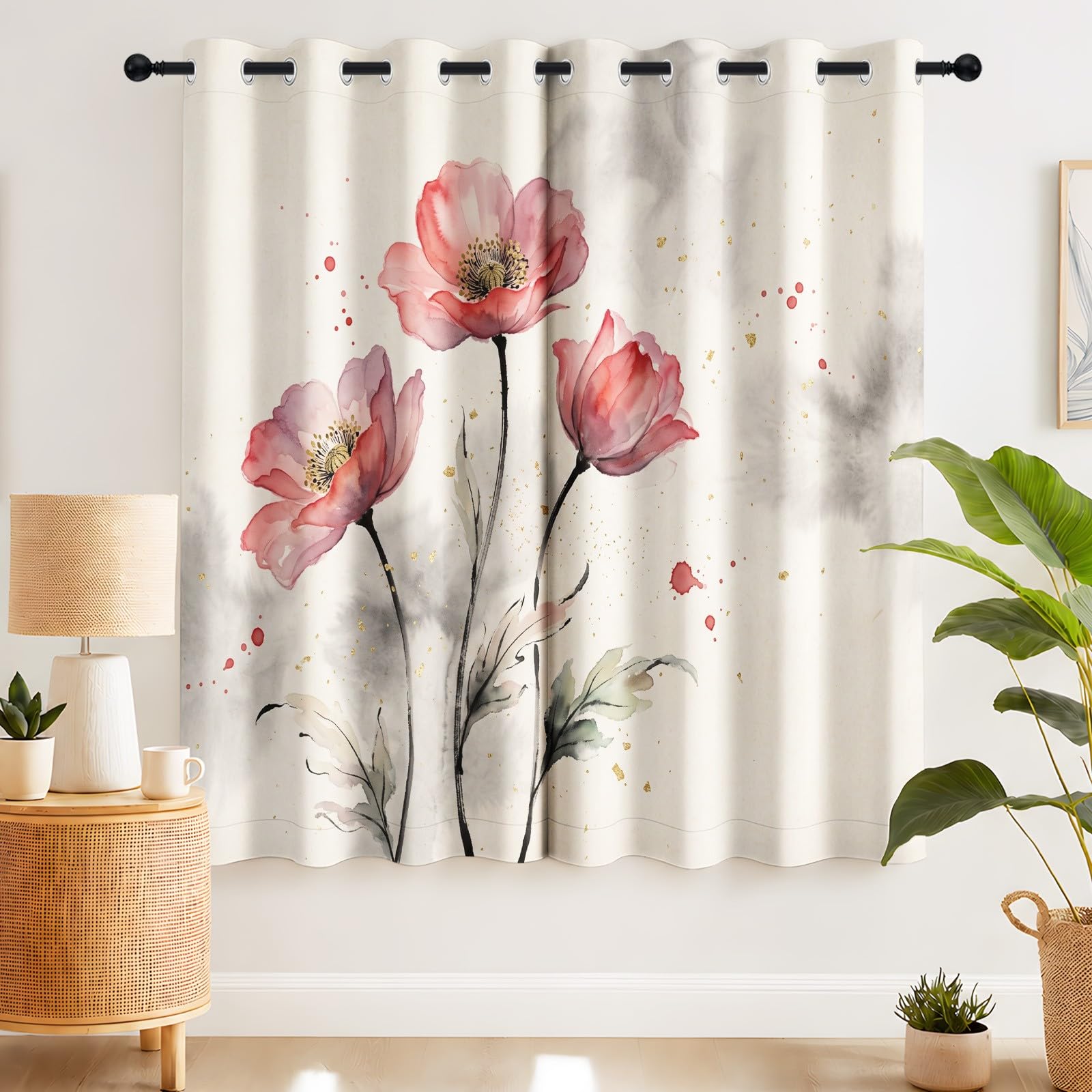 Zasłony termiczne z motywem kwiatowym, szer. 229 x gł. 229 cm, 2 panele