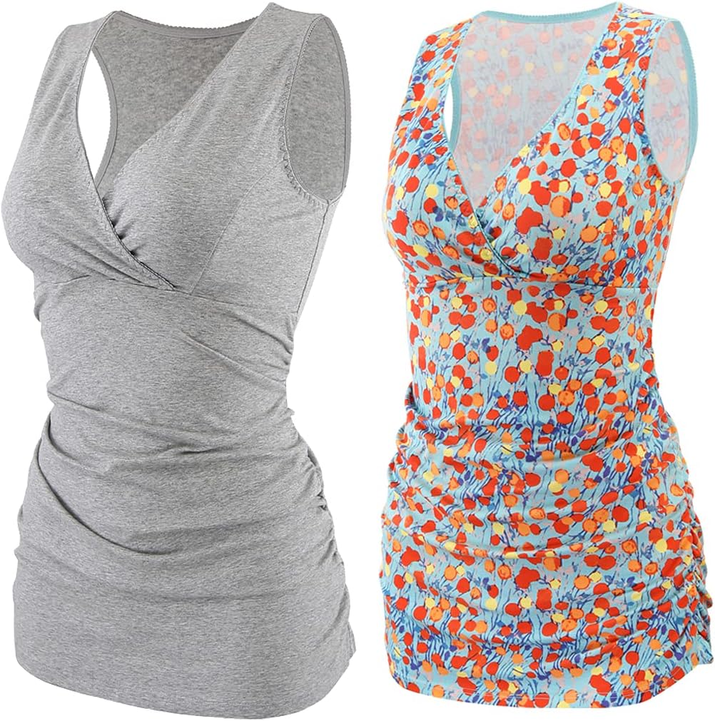 KUCI Maternity Nursing Tank Top, Women Maternity Pajama Tops Nursing Cami Sleep Bra for Breastfeeding