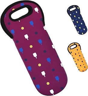 Pickleball Wine Bottle Tote, Reusable Gift Bag with Paddle and Ball Design, Durable Fabric with Handle for Easy Carrying, Ideal for Transporting Wine or Gifting to Pickleball Lovers – Plum