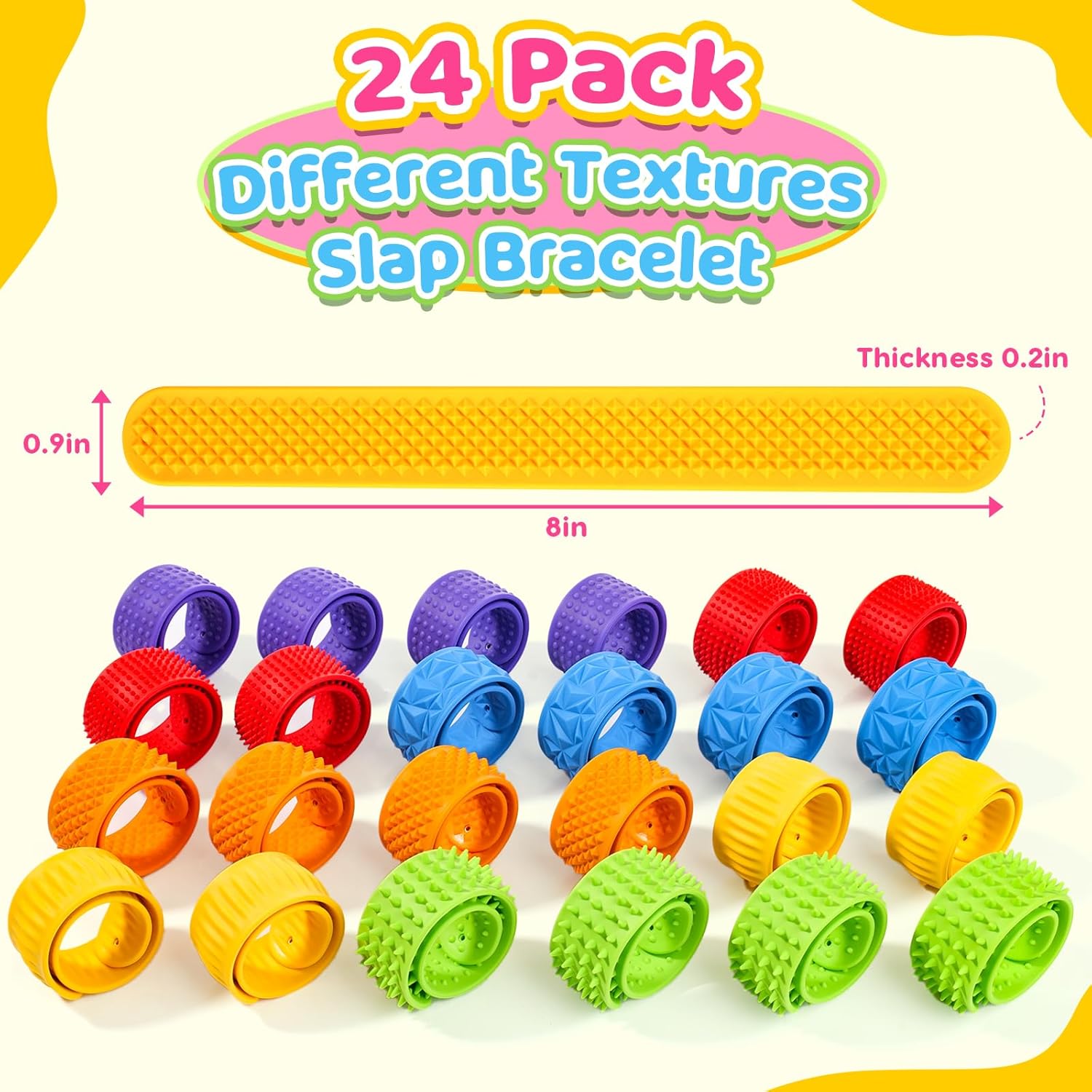 24 Pcs Fidget Toys Bulk for Kids: Textured Silicone Slap Bracelets, Classroom Prize Box Toys, Party Favors Birthday Goodie Bag Stuffers, Easter Basket Stuffers & Egg Filler for Boys Girls