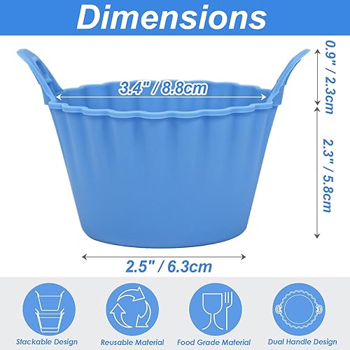 Miniatura 2 de Koluti Juego de 4 tazas de silicona reutilizables para hornear, moldes antiadherentes para magdalenas con doble asa, sin BPA, pequeños forros