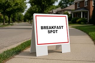 BREAKFAST SPOT White Red Black Folding Coroplast A-Frame with Double-Sided 23in x23in