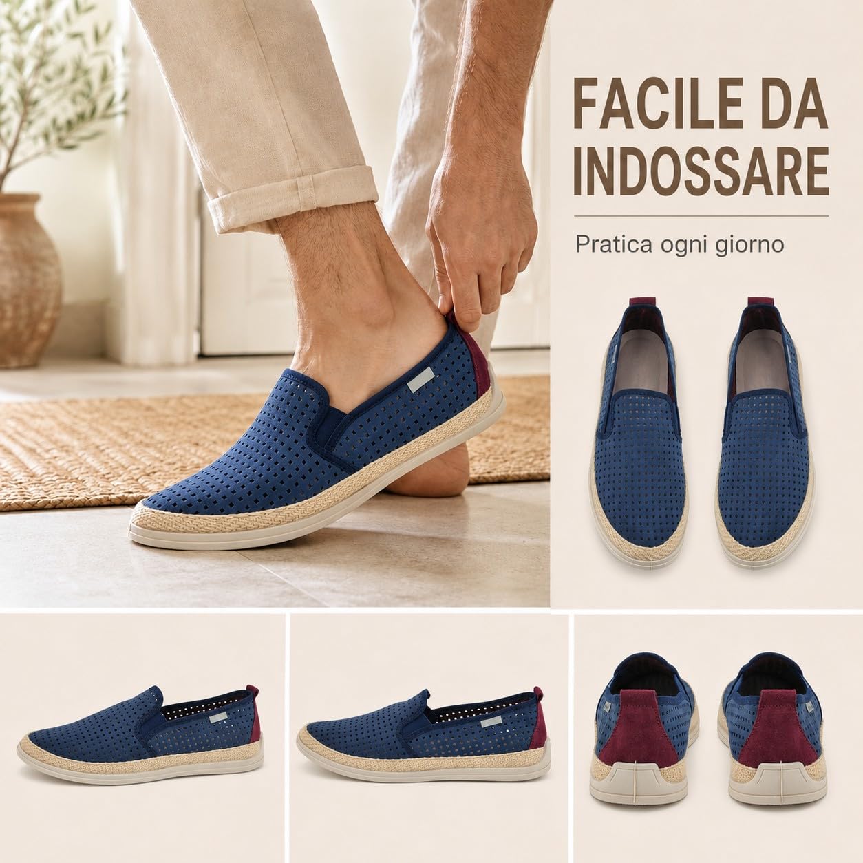 JOMIX Mocassini Uomo Estivi Traforati Scarpe Slip On Uomo Leggere e Traspiranti Casual Senza Lacci con Suola in Gomma Ideali per Estate Made in Spagna