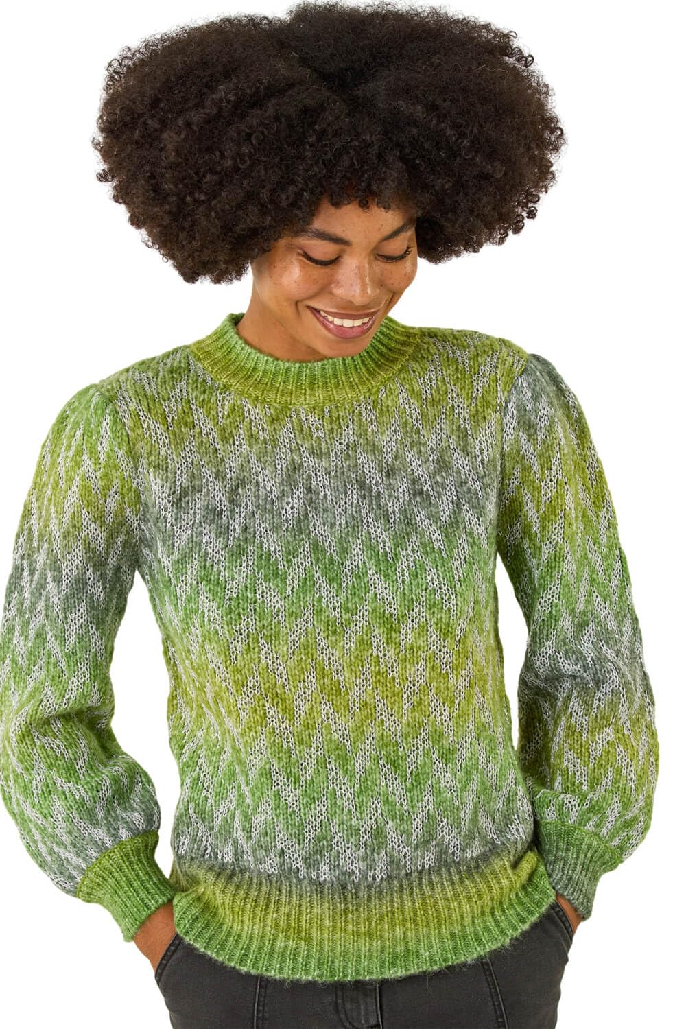 Roman Originals Women's Green Space Dye Thick Jumper For Uk - Winter Autumn Smart Casual Knit Knitted Knitwear Pull-On Round Crew Neck Long Sleeve Work Office Dinner Party