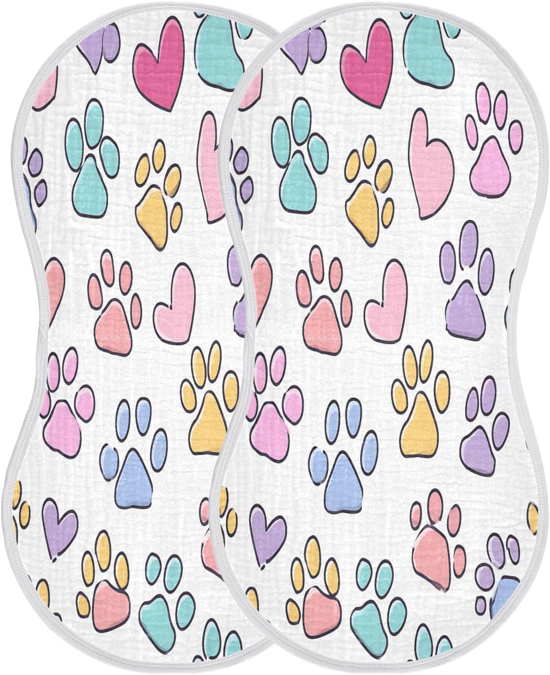 Cute Cartoon Paw Prints Hearts Baby Burp Cloths -4Pcs Soft Absorbent Muslin Washcloths Bibs Face Towel for Newborn Boys Girls 22 x 11 Inch