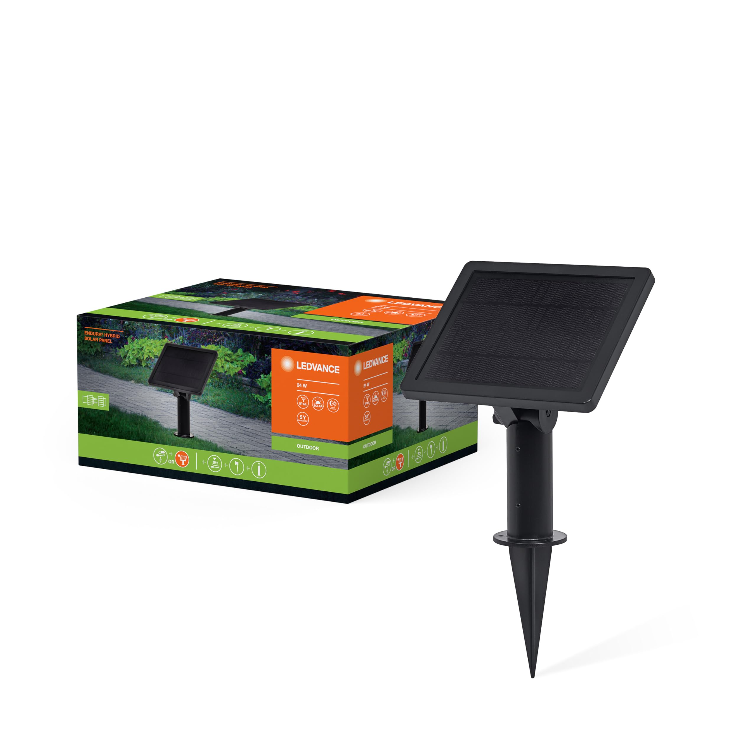 LEDVANCE Pannello solare ENDURA HYBRID, componenti luminosi ibridi, nero, plastica, IP67, funzionamento con rete solare e elettrica, aree di applicazione versatili, installazione semplice