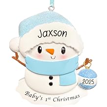 Personalized Babys First Christmas Ornament 2026 | Customized Baby Boy Snowbaby Xmas Tree Decoration Blue | My 1st Xmas Keepsake for New Baby Newborn Grandbaby - Custom Name & Year