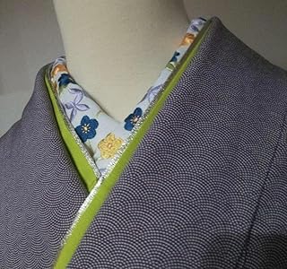 襟元セット 正絹 重ね襟&色刺繍半襟 まっちゃ