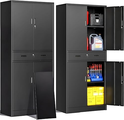 Miniatura 19 de CJF Gabinete de almacenamiento de metal, armario de almacenamiento con bloqueo con puertas y 1 cajón, 36 pulgadas de alto x 28 pulgadas de ancho x