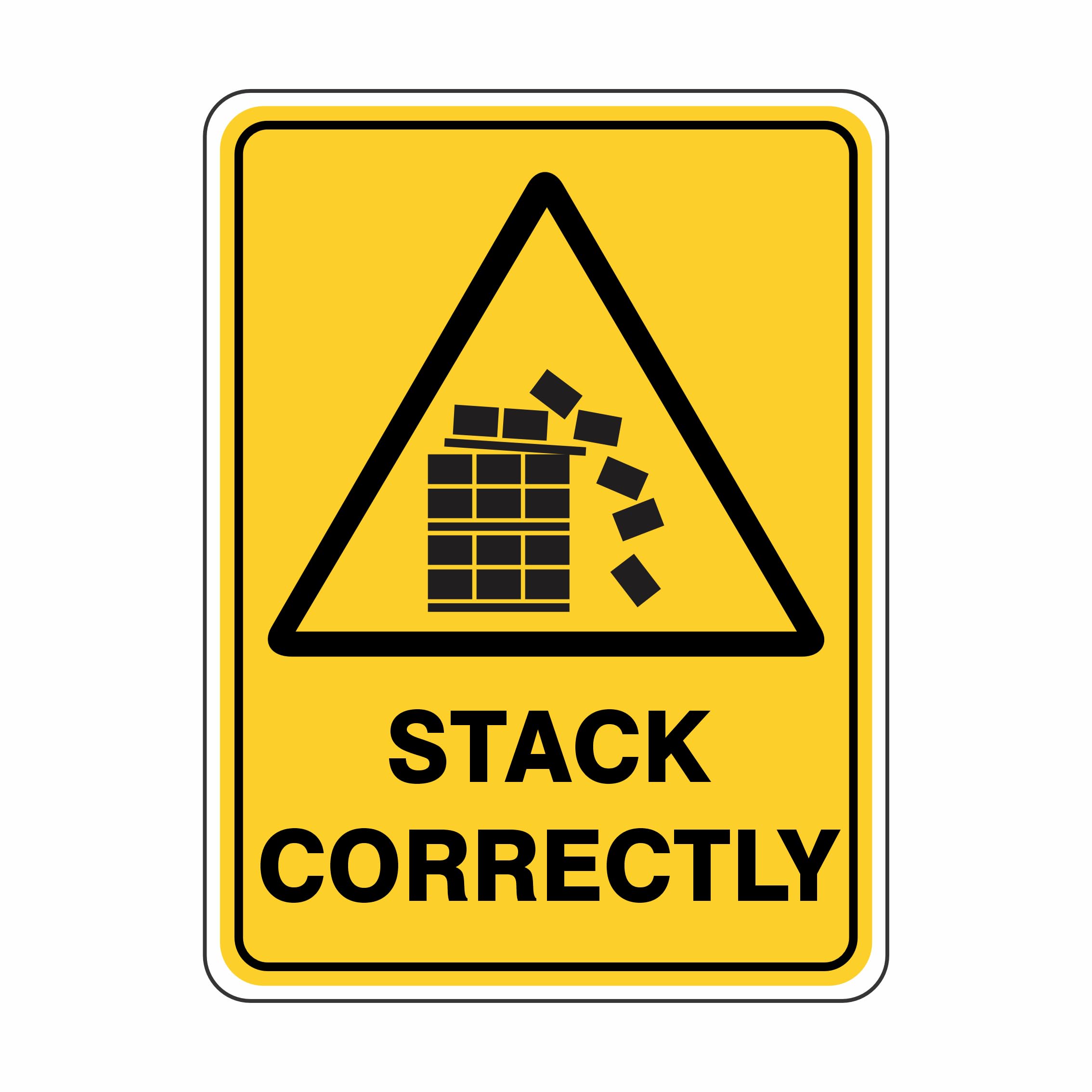 Stack Correctly Warning Signs, 12x8 Metal Tin Sign, Stack goods properly.