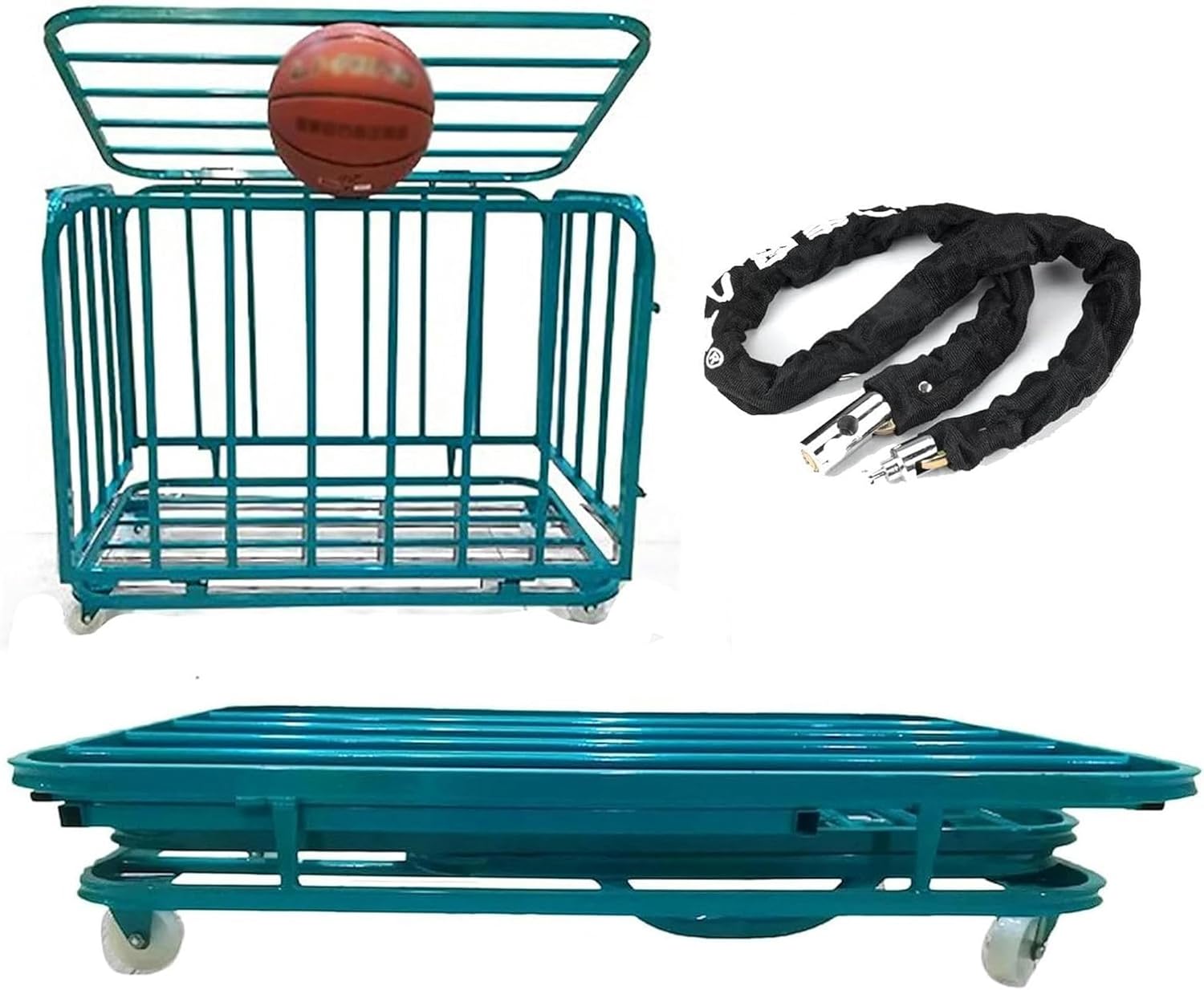 Commercial Large Ball Cage Ball Storage Cart with Wheels, Foldable Rolling Sports Equipment Organizer Soccer Bin for School Stadium~/