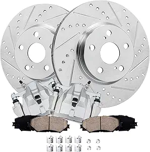 Detroit Axle Front Brake Kit — Drilled & Slotted Rotors Ceramic Pads Calipers