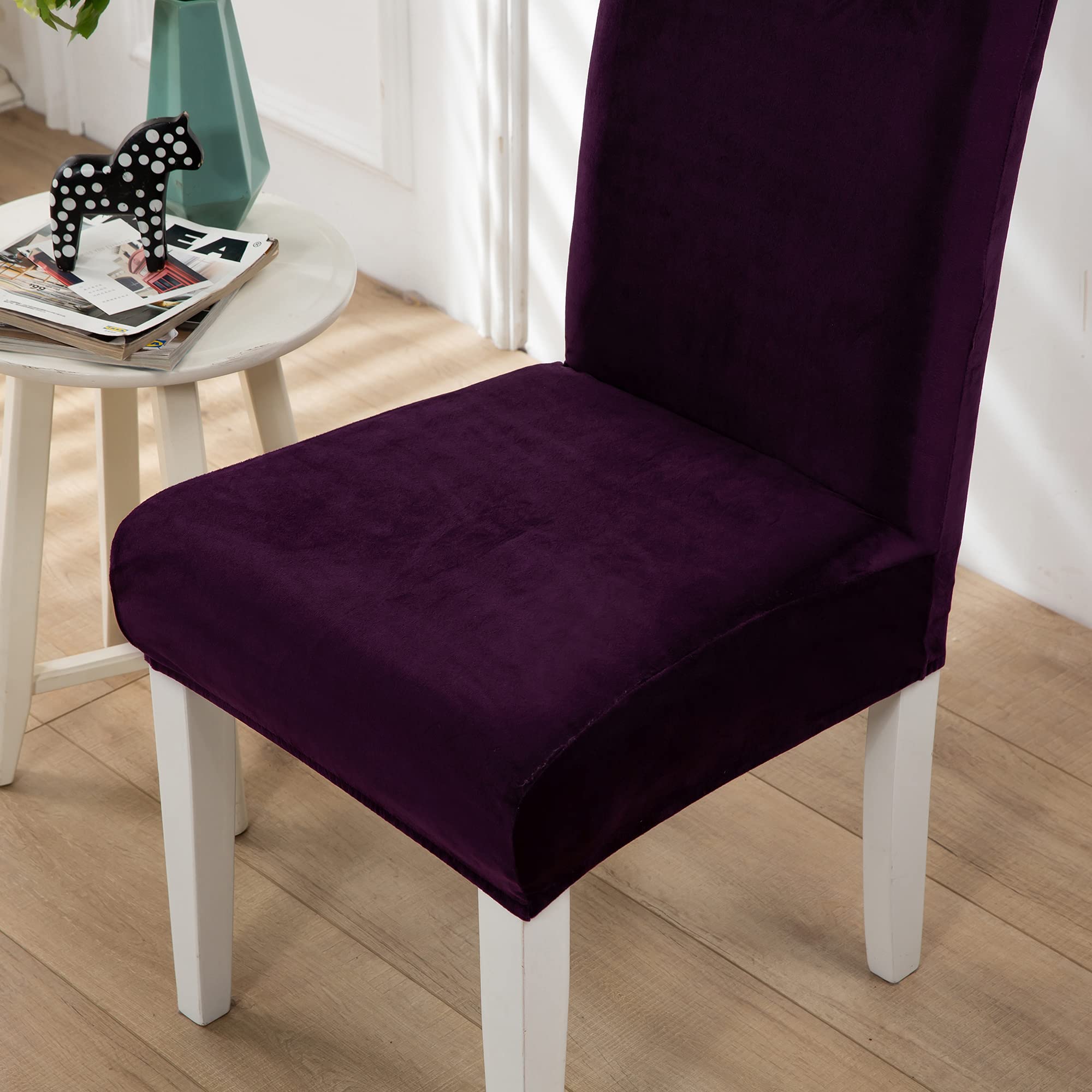 Housses de Chaise Salle à Manger Extensible en Velours Housses de Chaise Lot de 6 Housse Chaise Cuisine Decoration élastiques Mauve