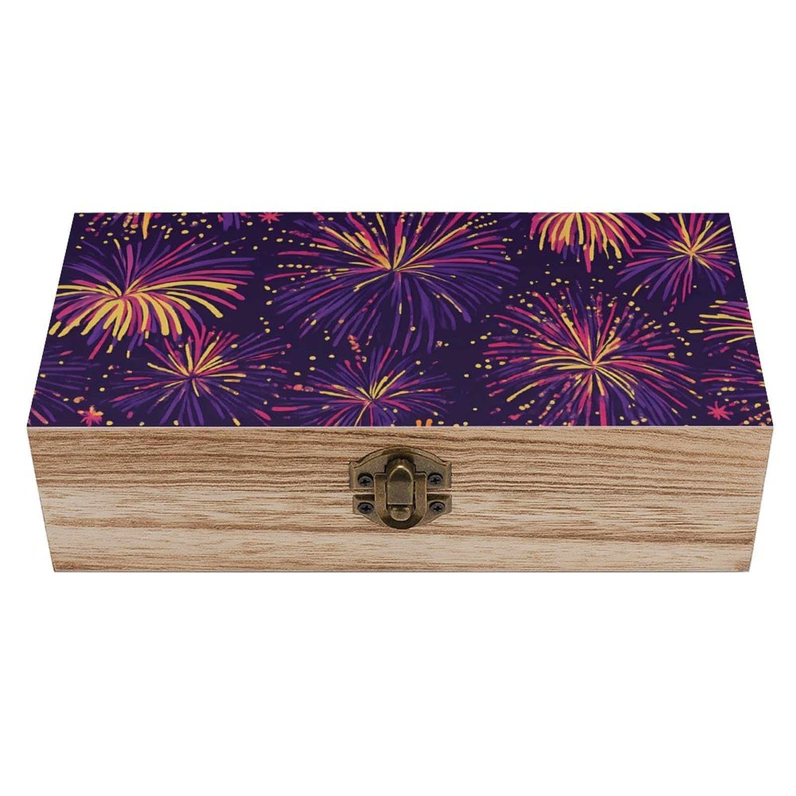 HLBSDM Purple Gold Christmas Fireworks Retro Wooden Storage Box Jewelry Art Gift Boxs Decorative Keepsake Boxes