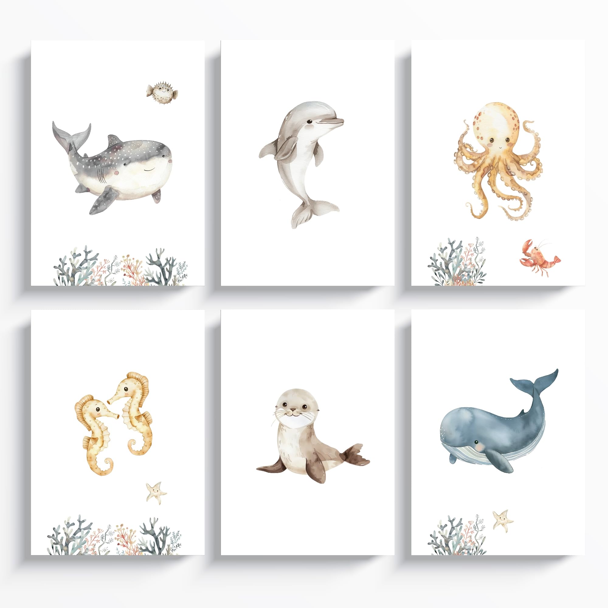 ayurvana Set de 6 Láminas Infantiles Animales del Bosque A4 – Cuadros Bebé Estilo Nórdico Acuarela – Decoración Habitación – Pósters Recién Nacido Sin Marco – Regalo Baby Shower (MARPACK6)