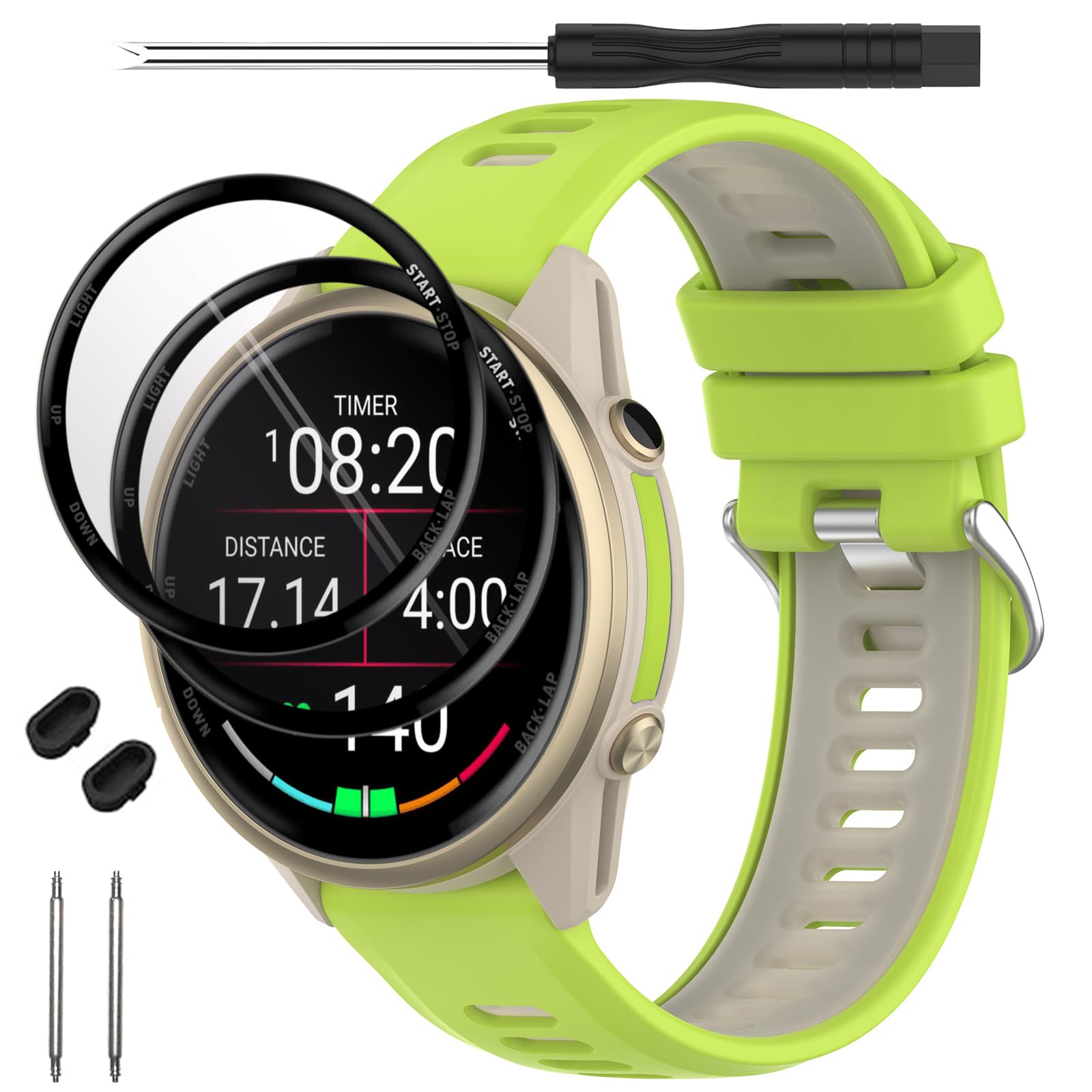 TopPerfekt Watch Straps Compatible with Garmin Forerunner 970, Soft Silicone Replacement Band Wristbands Fit for Garmin Forerunner 965/955/Descent G1 Smartwatch for Women Men Lime - Grey โ image 1