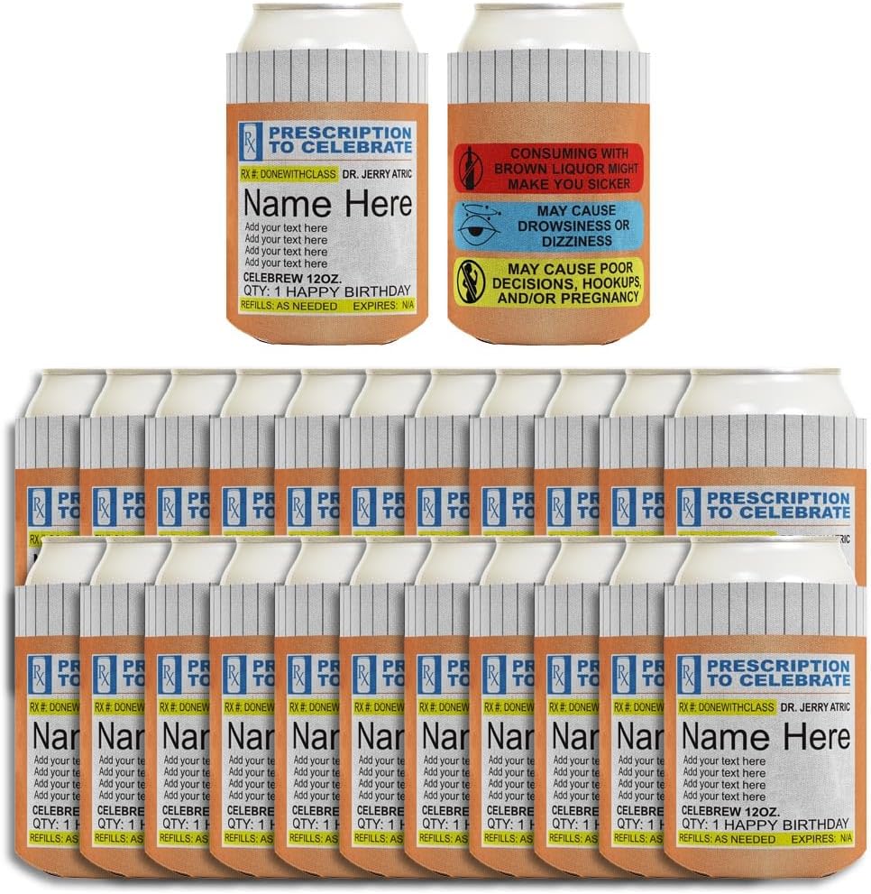 Personalized Birthday Milestone Celebration Prescription Bottle With Your Text 24-Pack Personalized Can Drink Thermocoolers Party Pack
